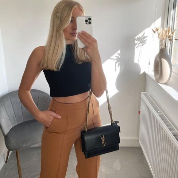 ZARA DARK CAMEL PANTS WIDE LEG NEW XS - Picture 4 of 12